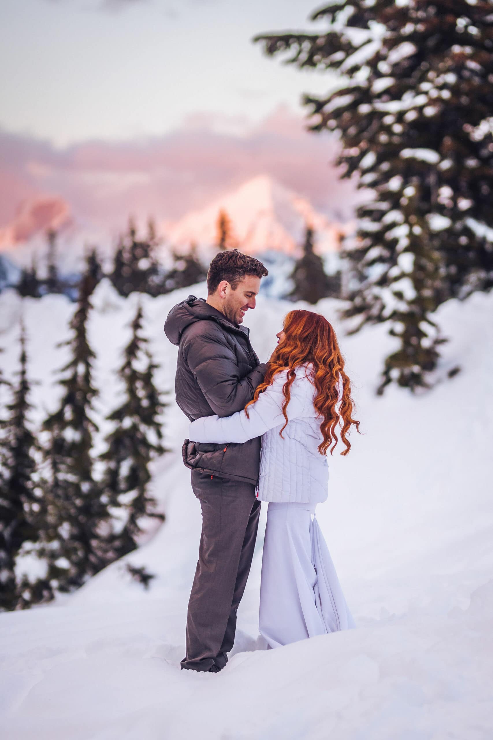 North Cascades Washington Elopements with snowy mountains in background