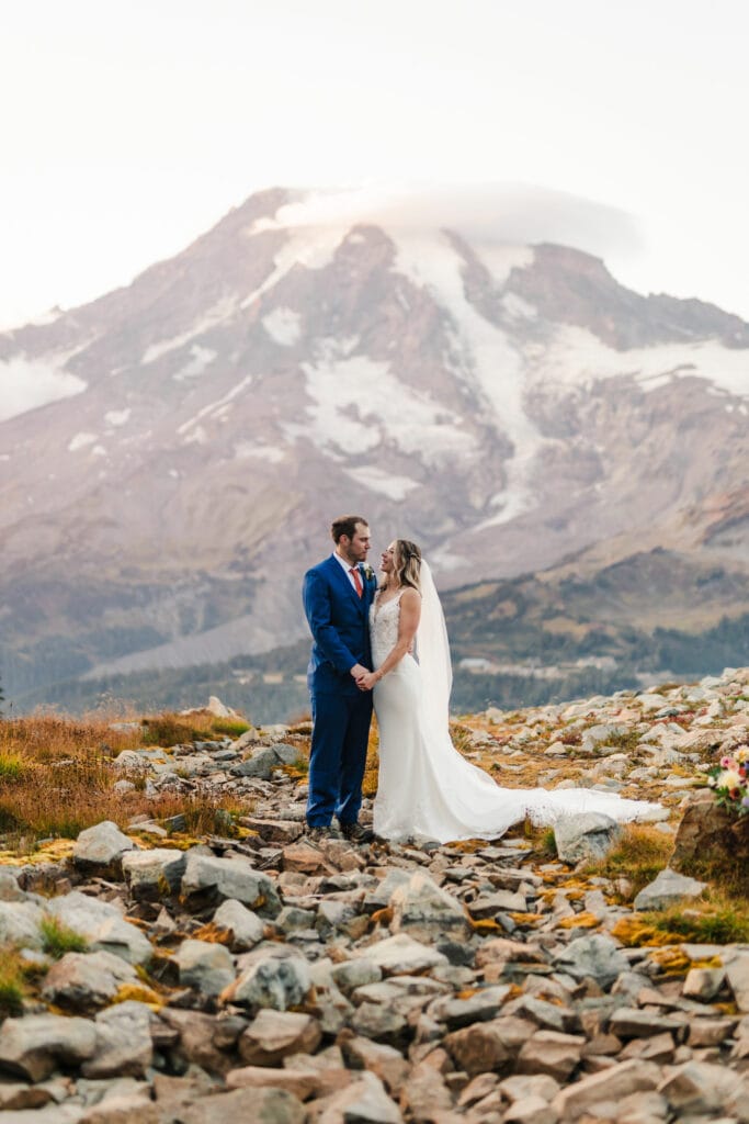 a photo of bride and groom at their mt rainier elopement wedding