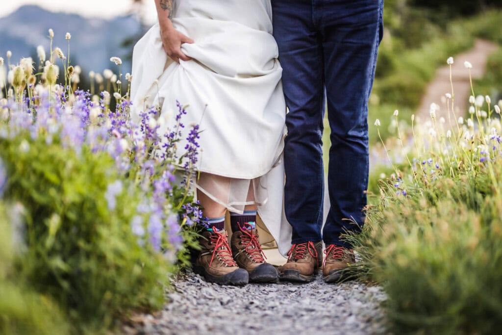 Choosing what to wear for your Mt. Rainier elopement combines practicality with personal style