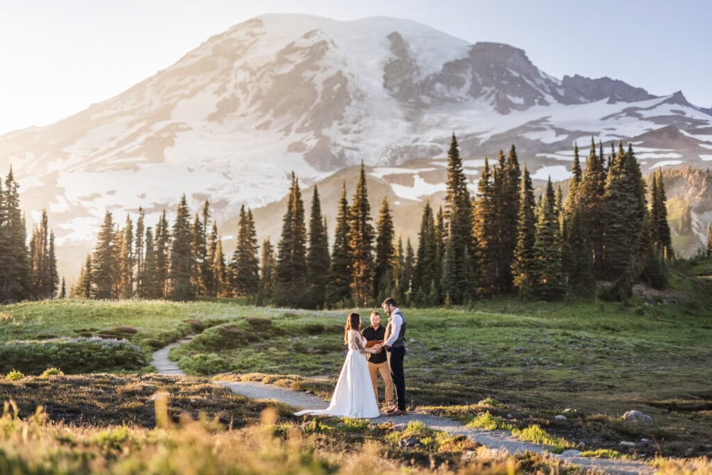 Selecting a ceremony location at Mt Rainier elopement